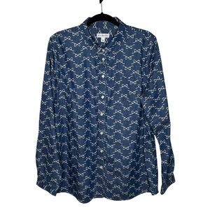 Kim Rogers Top Women’s XL Button Down Collared Navy with White Bows Shirt